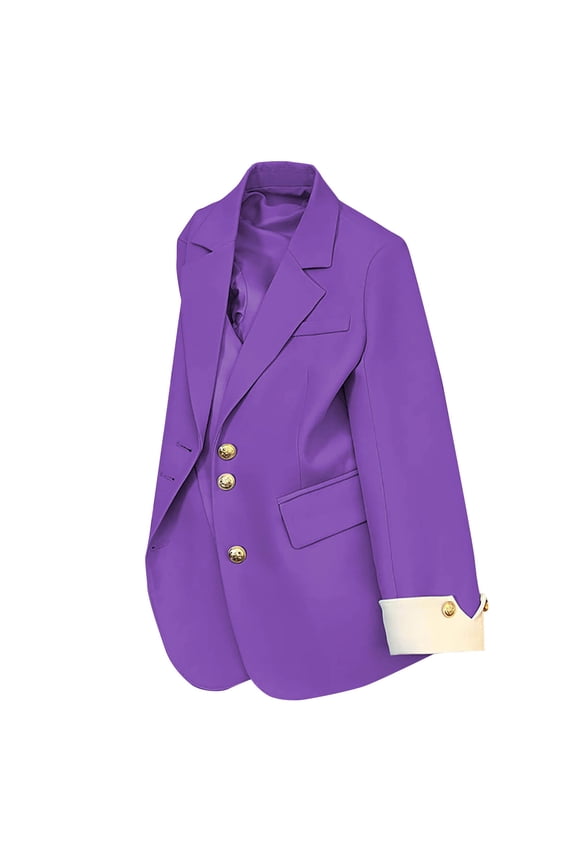Womens Blazer Business Office Jacket Casual Slim Fitting Notched Lapel Open Front Long Long Sleeve Work Button Down Cardigan Purple XXL