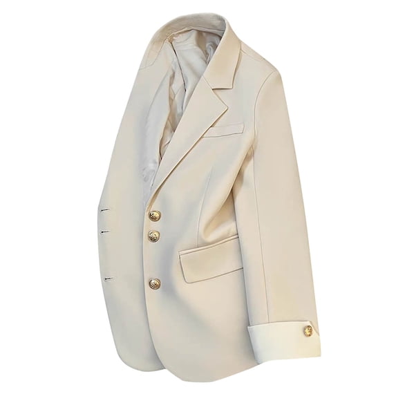 Womens Blazer Business Office Jacket Casual Slim Fitting Notched Lapel Open Front Long Long Sleeve Work Button Down Cardigan White L