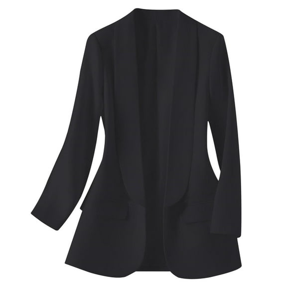 Womens Blazer Button Down Cardigan Elegant Notched Lapel Business Office Jacket Casual Loose Long Sleeve Work Open Front Long Black S