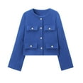 thumbnail image 1 of Womens Blazer Cropped Long Sleeve Open Front Casual Buttons Jacket Solid Color Wear Temperament Jacket with Pockets Suit Blazer, 1 of 5