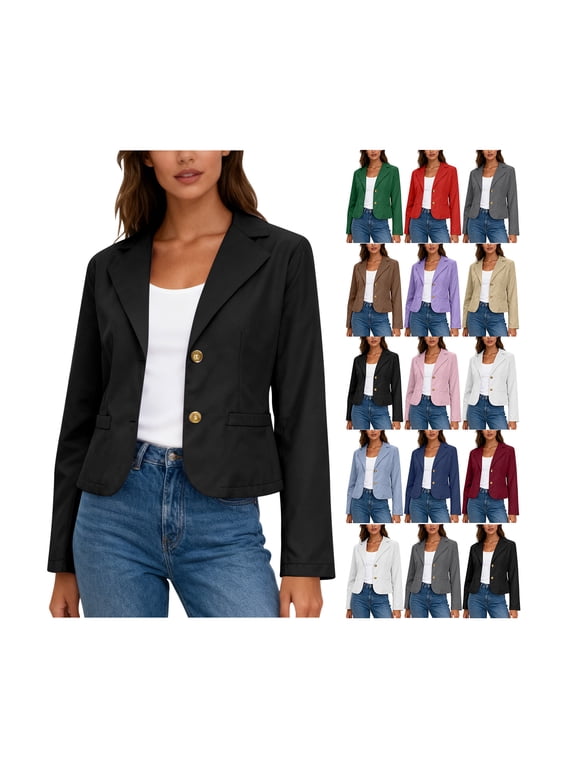 Womens Blazer Cropped Open Front Plus Size Blazers Loose Casual Long Sleeve Suit Jacket Short Office Clothing