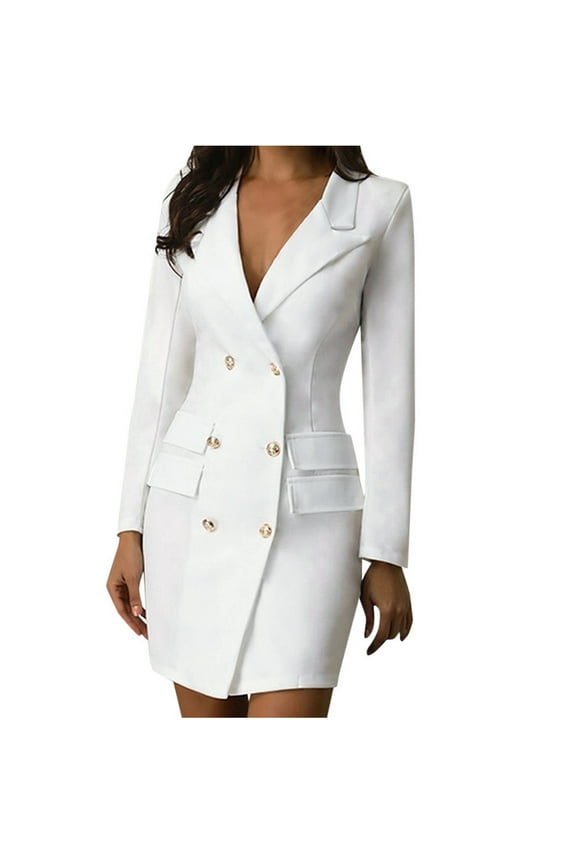 Womens Blazer Dresses Sale,Ladies Elegant Coats Casual Smart Blazers Double Breasted Solid Long Sleeve Notched Collar Suit Jacket Work Office Formal Dressy Overcoats Outfits Blazers