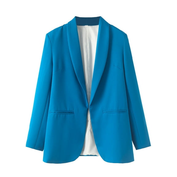 Womens Blazer Elegant Business Office Jacket Casual Open Front Long Loose Notched Lapel Long Sleeve Work Button Down Cardigan Blue M