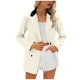 thumbnail image 1 of Womens Blazer Jackets Lapel Double Breasted V Neck Cardigan Plus Size Stylish Office Causal & Business Wear With Pockets (XL, White), 1 of 8
