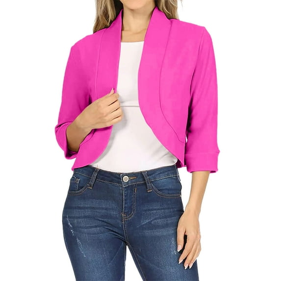 Womens Blazer Jackets Summer 3/4 Sleeve Fashion Casual Solid Color Three Quarter Sleeve Cardigan Short Small Coats Tops