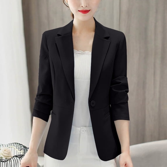 Womens Blazer Long Sleeve Button Down Collar Cardigans Loose Fit Office Wear Casual Open Front Jacket Tops for Women Suit Blazer