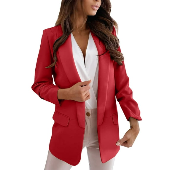 Womens Blazer Open Front Fashion Long Sleeve Business Work Casual Suit Jackets Lightweight Notched Collar Cardigan Oily Coat