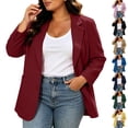 thumbnail image 1 of Womens Blazer Plus Size Officewear Padded Shoulder Business Casual Lapel Collar Cardigan Outwear with Pocket (2XL, Wine|Long Sleeve), 1 of 7