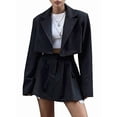 thumbnail image 1 of Womens Blazer Short Skirt Sets Lapel Neck Casual Long Sleeve Button Office Autumn 2 Piece Lounge Matching Sets Black S, 1 of 8