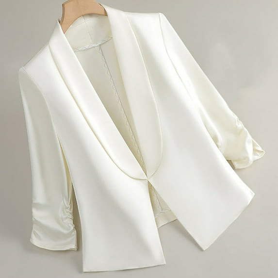 Womens Blazer Slim Fit 3/4 Sleeve Solid Color Notched Lapel Buttons Business Casual Work Office Jacket Suit Jacket with Pockets