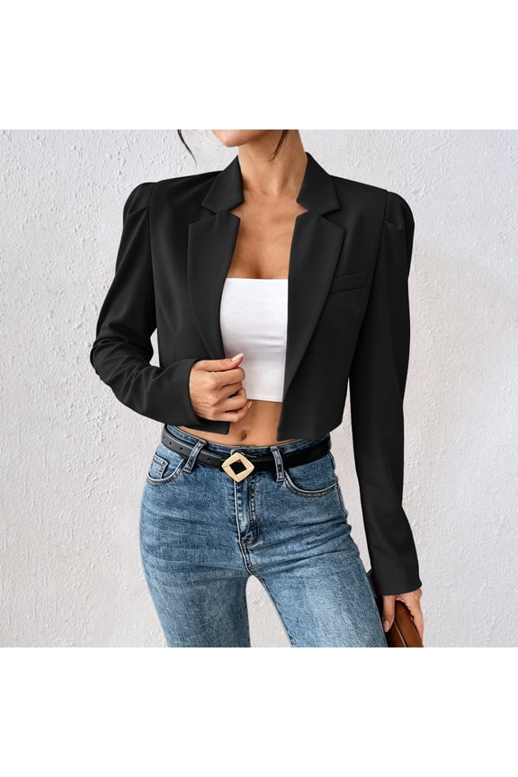 Womens Blazer Suit Elegant Long Sleeve Jackets Business Work Office Cardigans Jacket Suiting & Blazers with Pockets Button for Ladies Black L
