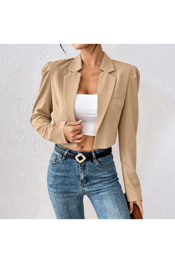 Womens Blazer Suit Elegant Long Sleeve Jackets Business Work Office Cardigans Jacket Suiting & Blazers with Pockets Button for Ladies Khaki XS