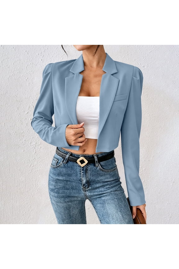 Womens Blazer Suit Elegant Long Sleeve Jackets Business Work Office Cardigans Jacket Suiting & Blazers with Pockets Button for Ladies Sky Blue S