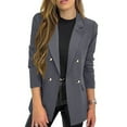 thumbnail image 1 of Womens Blazer Suit Notch Lapel Open Front Cardigan Casual Blazer with Long Sleeves Pockets and Single Button Design for Work Office Wear Navy M, 1 of 6