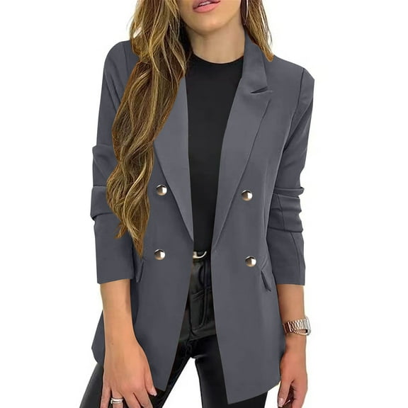 Womens Blazer Suit Notch Lapel Open Front Cardigan Casual Blazer with Long Sleeves Pockets and Single Button Design for Work Office Wear Navy XL