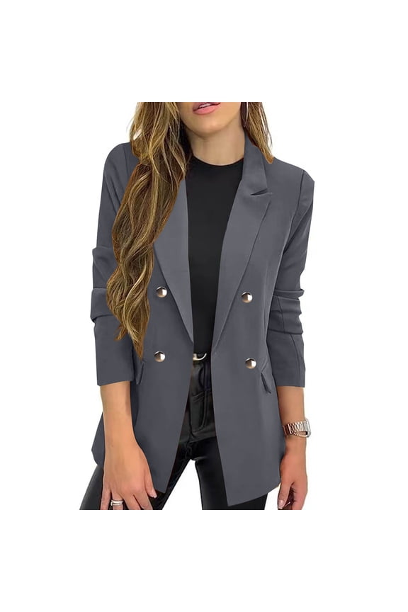 Womens Blazer Suit Notch Lapel Open Front Cardigan Casual Blazer with Long Sleeves Pockets and Single Button Design for Work Office Wear Navy XL