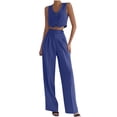 thumbnail image 1 of Womens Blazer Vest Trousers Sets 2 Piece V Neck Crop Tops with High Waisted Pants Business Casual Outfits Matching, 1 of 6