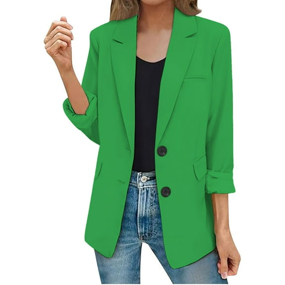 Womens Blazer, Yigetop Womens Casual Jacket Pockets Long Sleeve Open Front Button Work Lapel Button Jacket Oversized Blazers for Women Green1 M