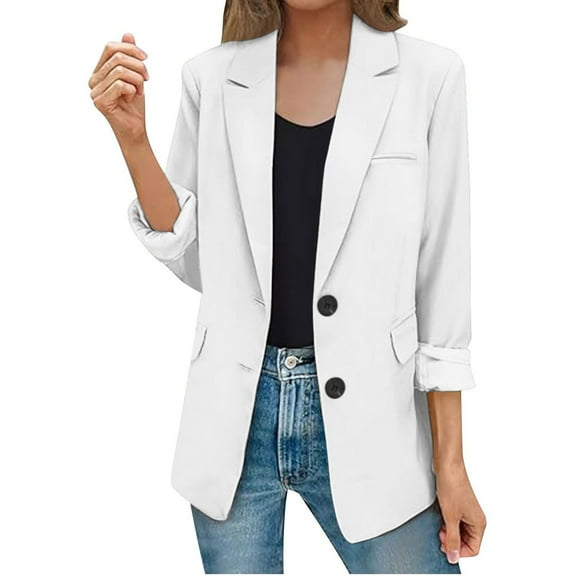 Womens Blazer, Yigetop Womens Casual Jacket Pockets Long Sleeve Open Front Button Work Lapel Button Jacket Oversized Blazers for Women White1 XL