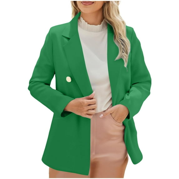 Womens Blazers Business Casual Solid Color Turndown Collar Button Suits Loose Long Sleeved Work Jacket with Pocket Green XL