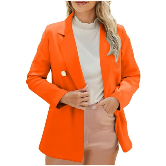 Womens Blazers Business Casual Solid Color Turndown Collar Button Suits Loose Long Sleeved Work Jacket with Pocket Orange XXL