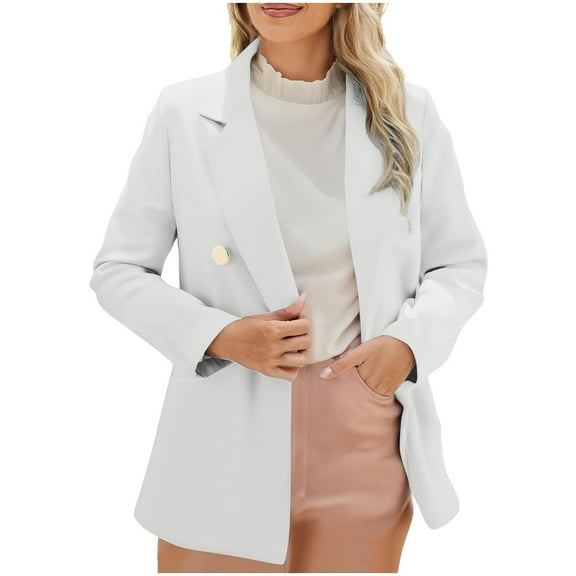 Womens Blazers Business Casual Solid Color Turndown Collar Button Suits Loose Long Sleeved Work Jacket with Pocket White XXL