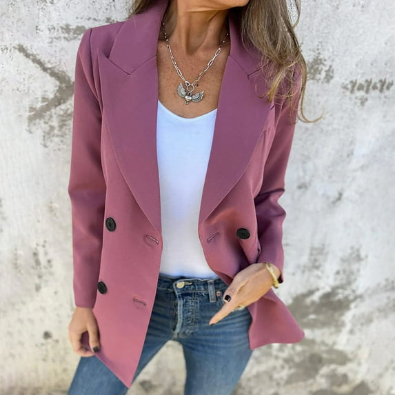 Womens Blazers Casual Jackets Long Sleeve Double Breasted Open Front Plaid Blazer Jackets Work Suits Red XL