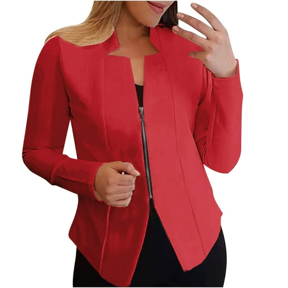 Womens Blazers Casual, Women's Zipper Blazer Long Sleeve Open Front Cardigan Jackets Business Solid Color Elegant Cropped Coats S