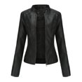 thumbnail image 1 of LoyisViDion Coat New Ladies Slim Leather Stand-Up Collar Zipper Stitching Solid Color Jacket Black XL, 1 of 5