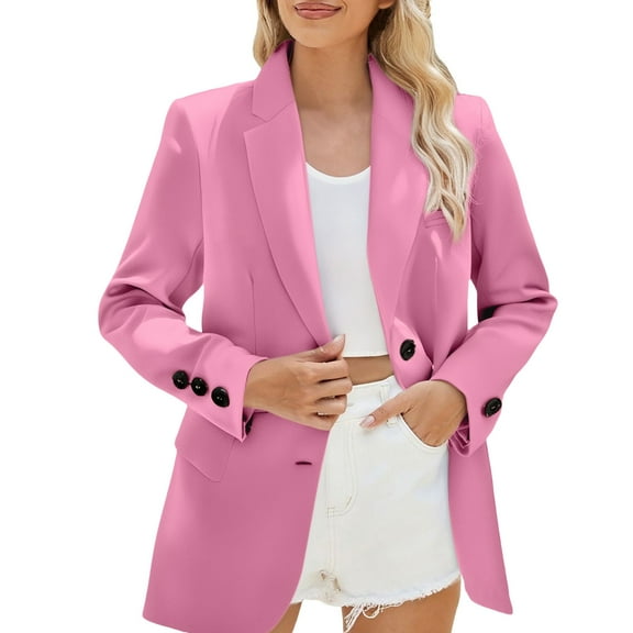 Womens Blazers, Yigetop Women's Casual Solid Color Suit Jacket Lapel Keep Warm and Slim Loose Long Sleeve Fashion Cardigan Coat Business Casual Outfits for Women Purple XL