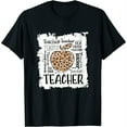 thumbnail image 1 of Womens Bleached Leopard Print Apple Teacher Lovers Teaching School Round Neck T-Shirt Black, 1 of 5