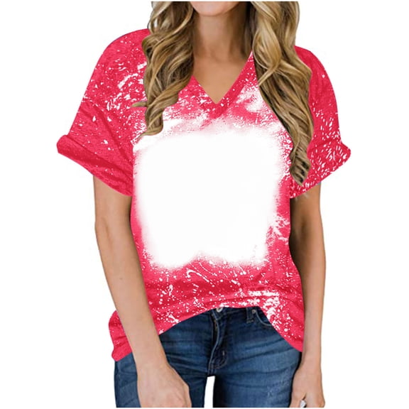 Womens Bleached Sublimation Blank Shirts Short Sleeve Graphic Tees Tops Casual Blouses Funny Summer Outfits Clothes