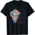 thumbnail image 1 of Womens Blessed By God Loved By Jesus Floral Cross T Shirt Black X-Large, 1 of 5