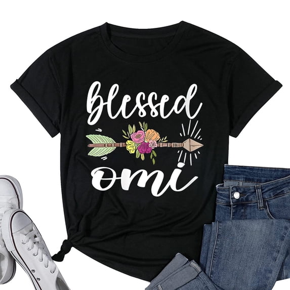 Womens Blessed Omi Grandmother Omi Grandma Appreciation Round Neck T-Shirt Black 4X-Large