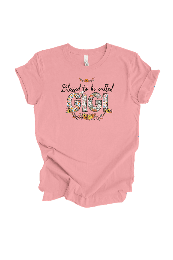 Womens Blessed To Be Floral Whimsical Mother's Day Ladies Pink Short Sleeve T-Shirt-Gigi-4X-Large