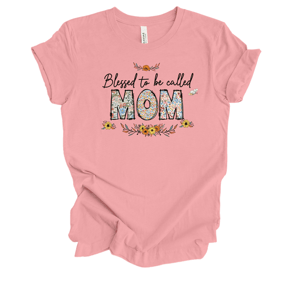 Womens Blessed To Be Floral Whimsical Mother's Day Ladies Pink Short Sleeve T-Shirt-Mom-XX-Large