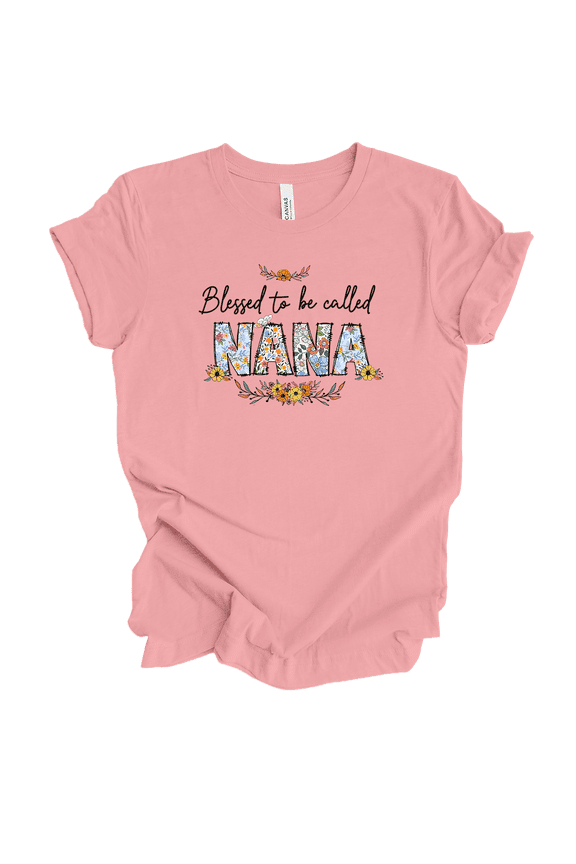 Womens Blessed To Be Floral Whimsical Mother's Day Ladies Pink Short Sleeve T-Shirt-Nana-4X-Large