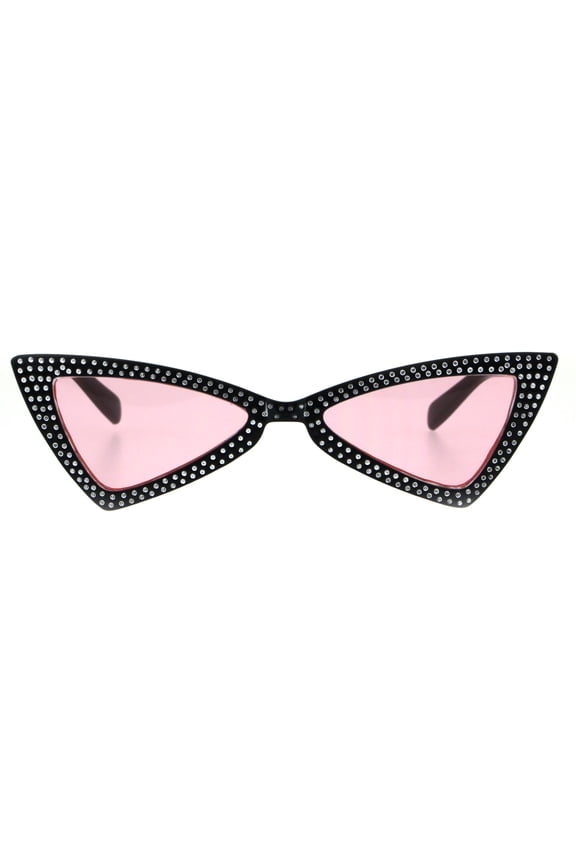 Womens Bling Engrave Triangle Plastic Cat Eye Plastic Sunglasses Black Pink