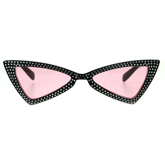 Womens Bling Engrave Triangle Plastic Cat Eye Plastic Sunglasses Black Pink