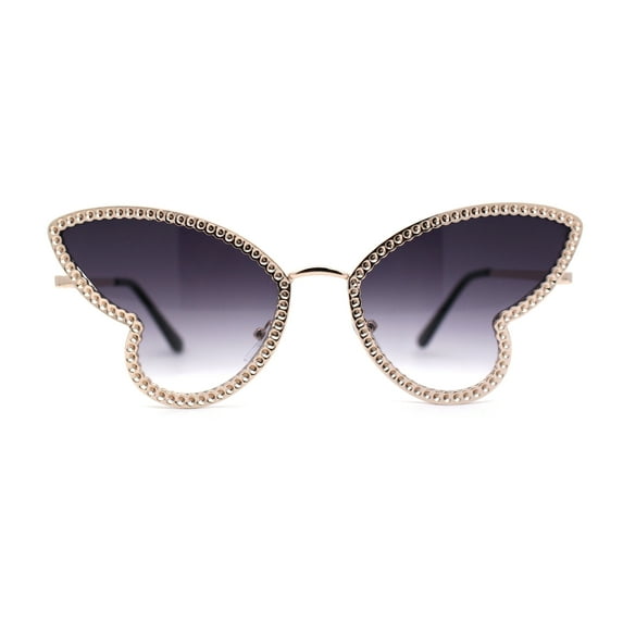Womens Bling Engraved Metal Rim Fun Butterfly Shape Party Sunglasses Gold Smoke