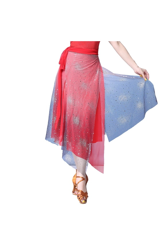 Womens Bling Latin Cha-Cha Foxtrot Jive Lindy Hop Salsa Tie-Up Dance Overlay Wrap Skirts Cover Up Wear