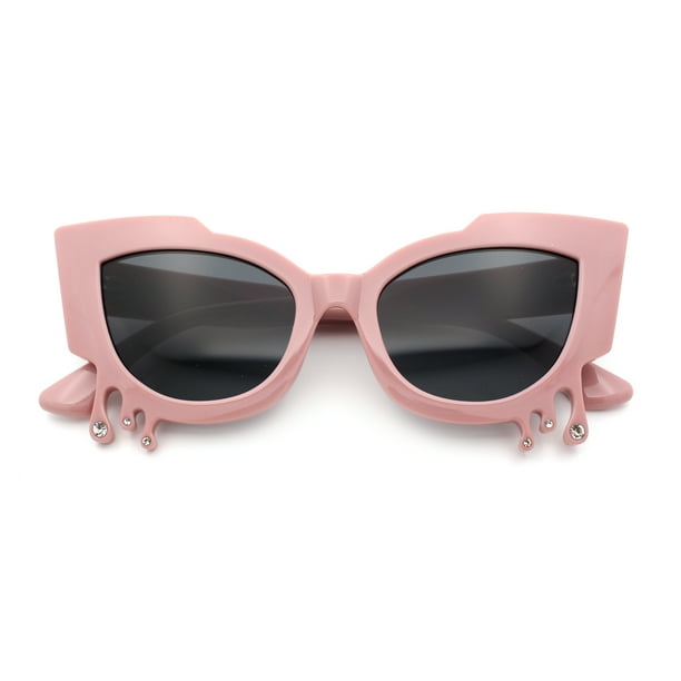 Black and Pink Rhinestone Cat Eye Sunglasses Good Times Eyewear Rhinestone Cat Eye Sunglasses - Black  main image 4