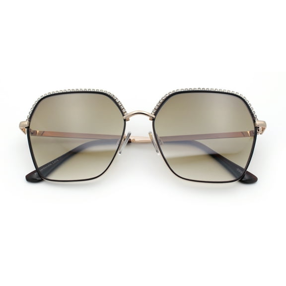 Womens Bling Rhinestone Brow Trim Rectangle Butterfly Metal Rim Sunglasses Gold Brown - Brown