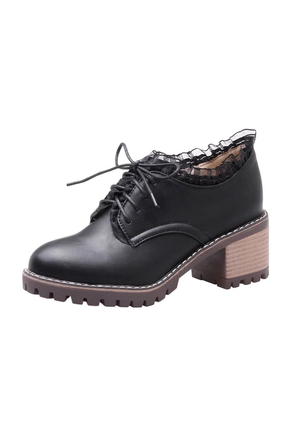 Womens Block High Heel Brogue Oxfords Women Lace Up Pumps Round Toe Vintage Comfortable Shoes Inside Zipper Walking Hiking Boot Shoes Outdoor Warm Booties