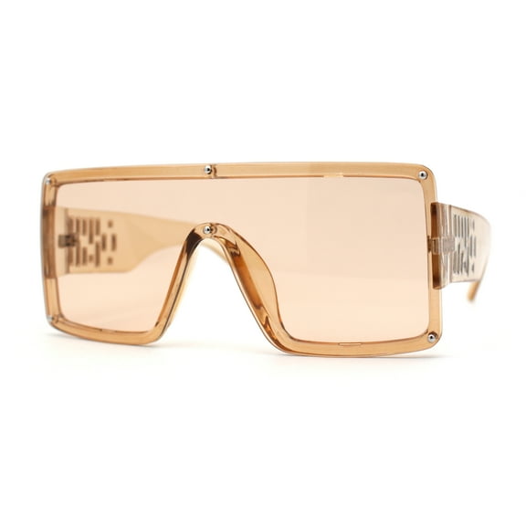 Womens Block Shield Lens Robotic Rectangle Sunglasses All Peach