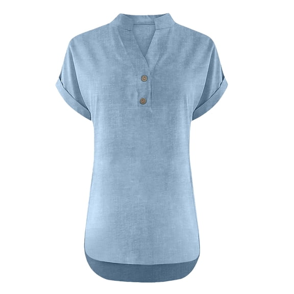 Womens Blouse Cotton Like Printed Short Sleeve Casual Comfortable Trendy Tops