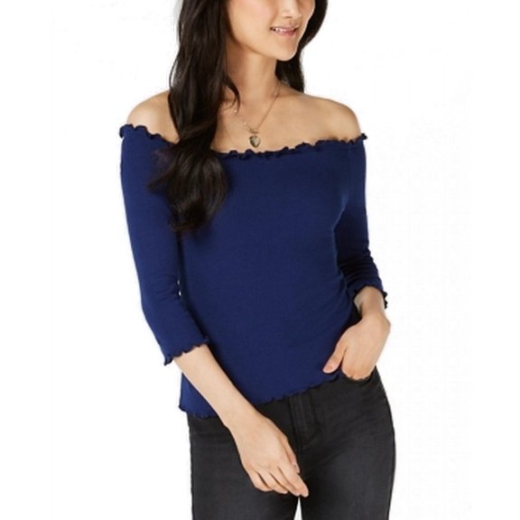 Womens Blouse Large Lettuce Hem Off Shoulder $24 L