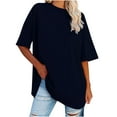 thumbnail image 1 of Womens Blouse New Solid Loose Half Sleeve Round Neck Cotton Waist Short Sleeve Round Neck Tops Summer Tops for Women, 1 of 6