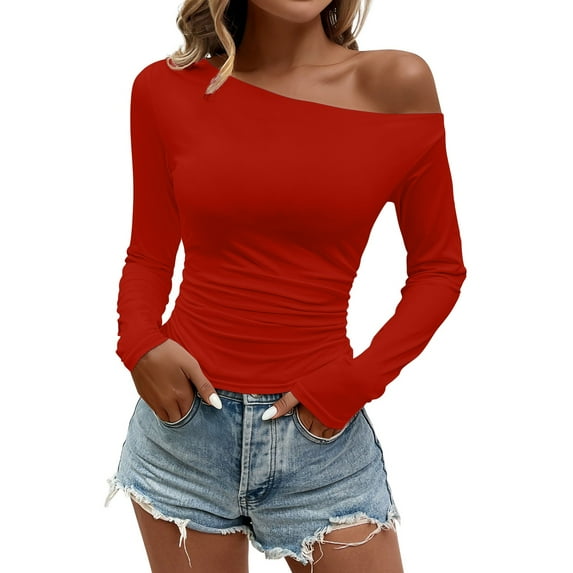 Womens Blouse Off Shoulder Long Sleeve Slim Crop Going Out Sexy Trendy Tops