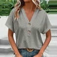 thumbnail image 1 of Womens Blouse Plus Size Short Sleeved Button V-neck Casual Solid Color T-shirt Gray XXXXXL,Tops for Women Fall, 1 of 6